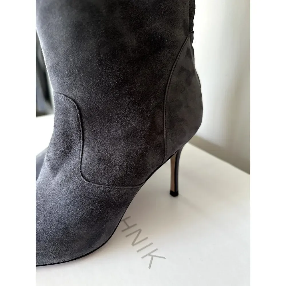 $1995 Manolo Blahnik Likanskim Boots Fur Suede Tall Womens Shoes Size 37.5 New